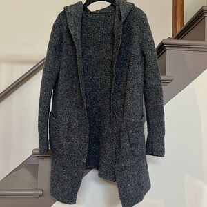 Hooded grey wool/cashmere blend hooded cardigan